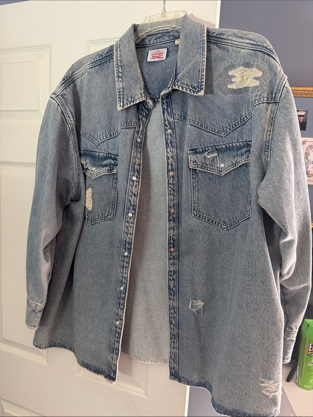 Levi's Light Blue Distressed Denim Shacket